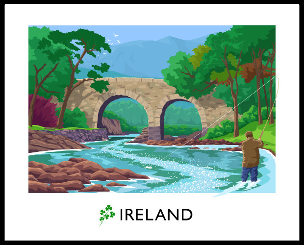 FISHING in IRELAND travel poster